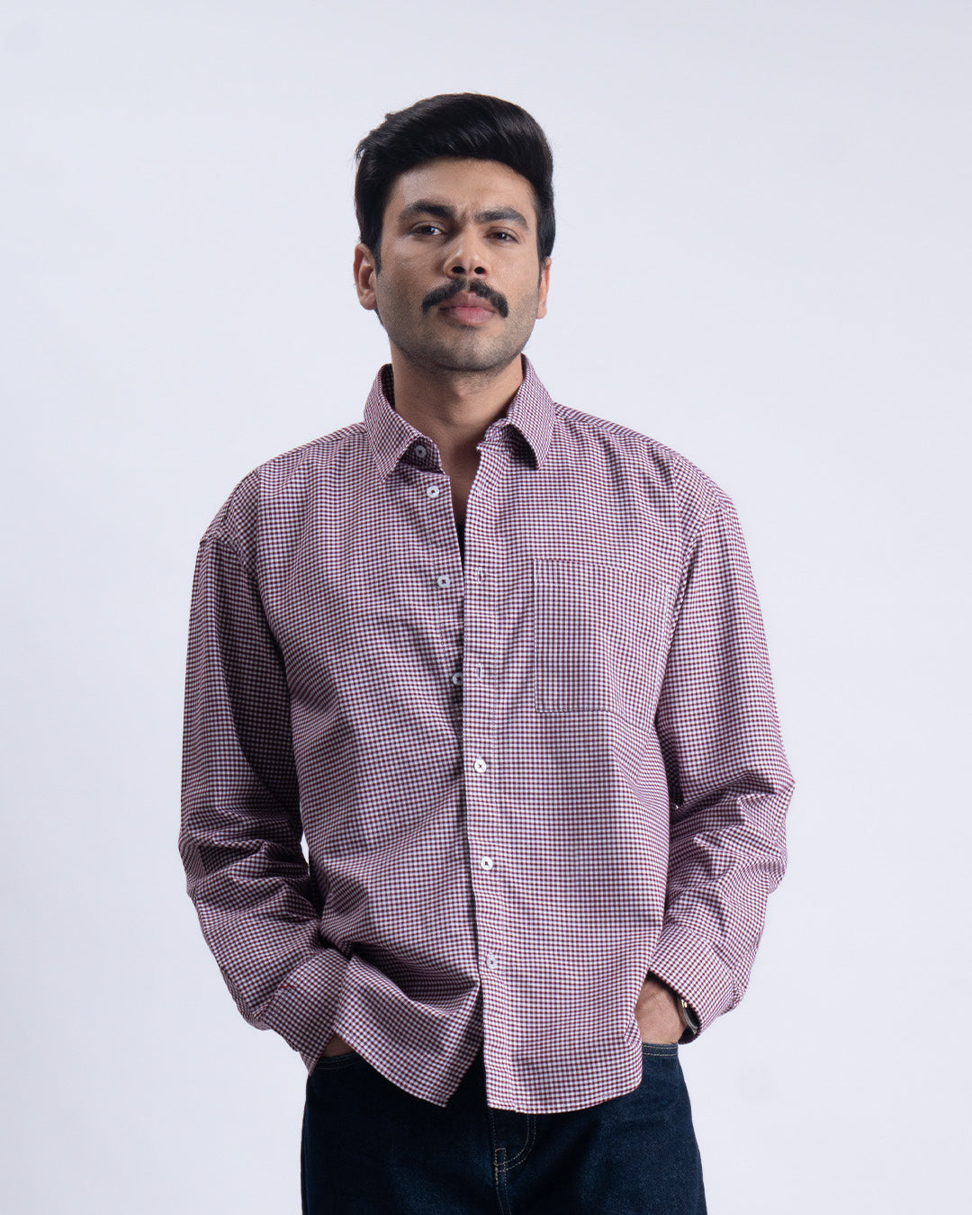 Checkered Relaxed Shirt In Wine
