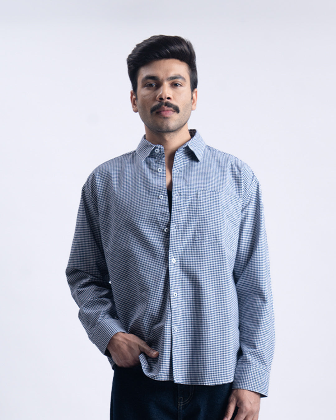 Checkered Relaxed Shirt In Navy