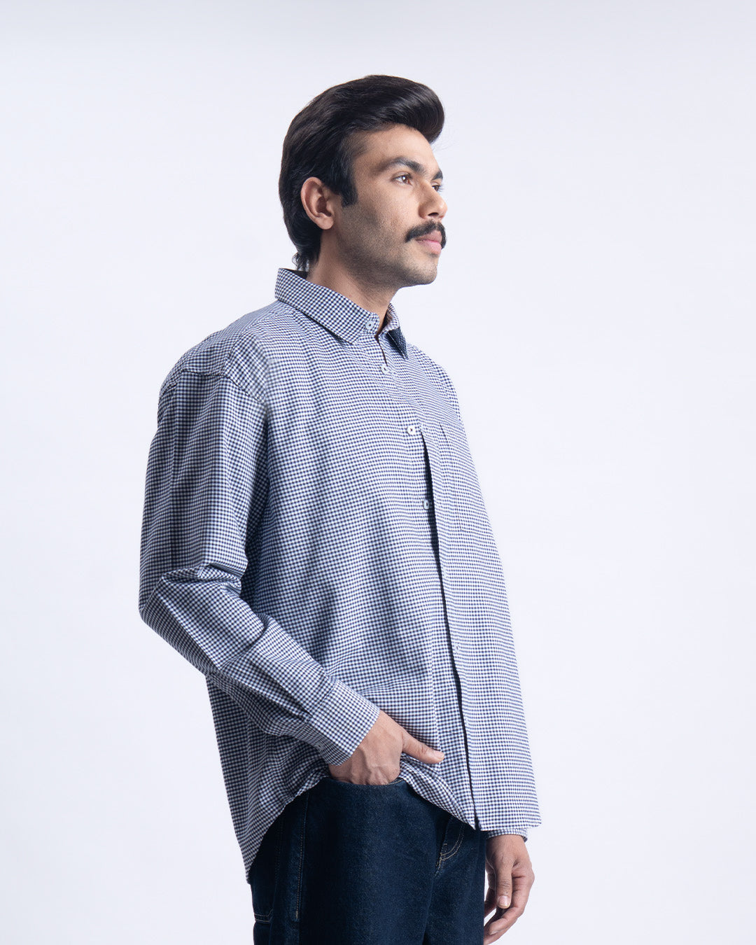 Checkered Relaxed Shirt In Navy