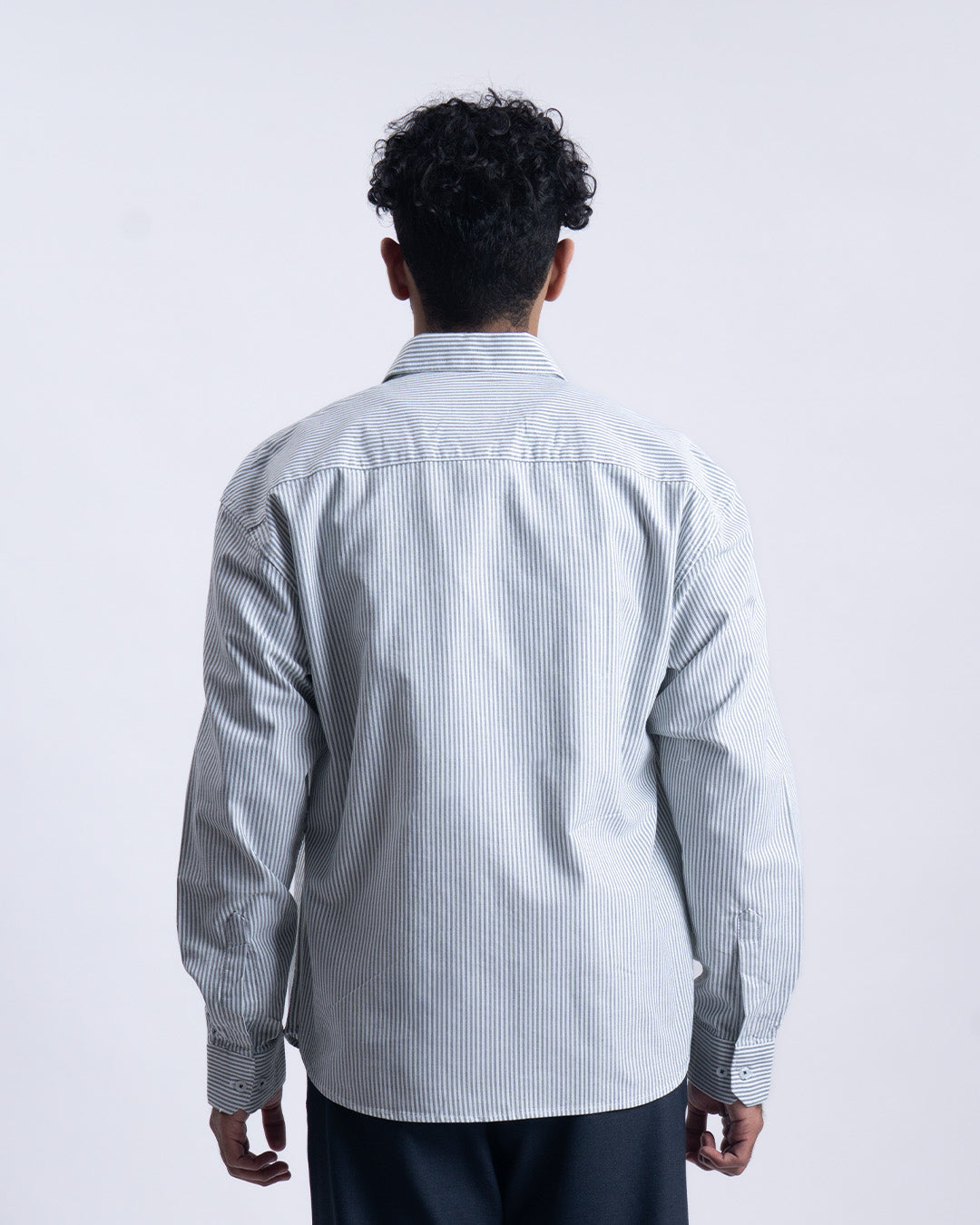 Striped Cropped Relaxed Shirt In DarkGreen