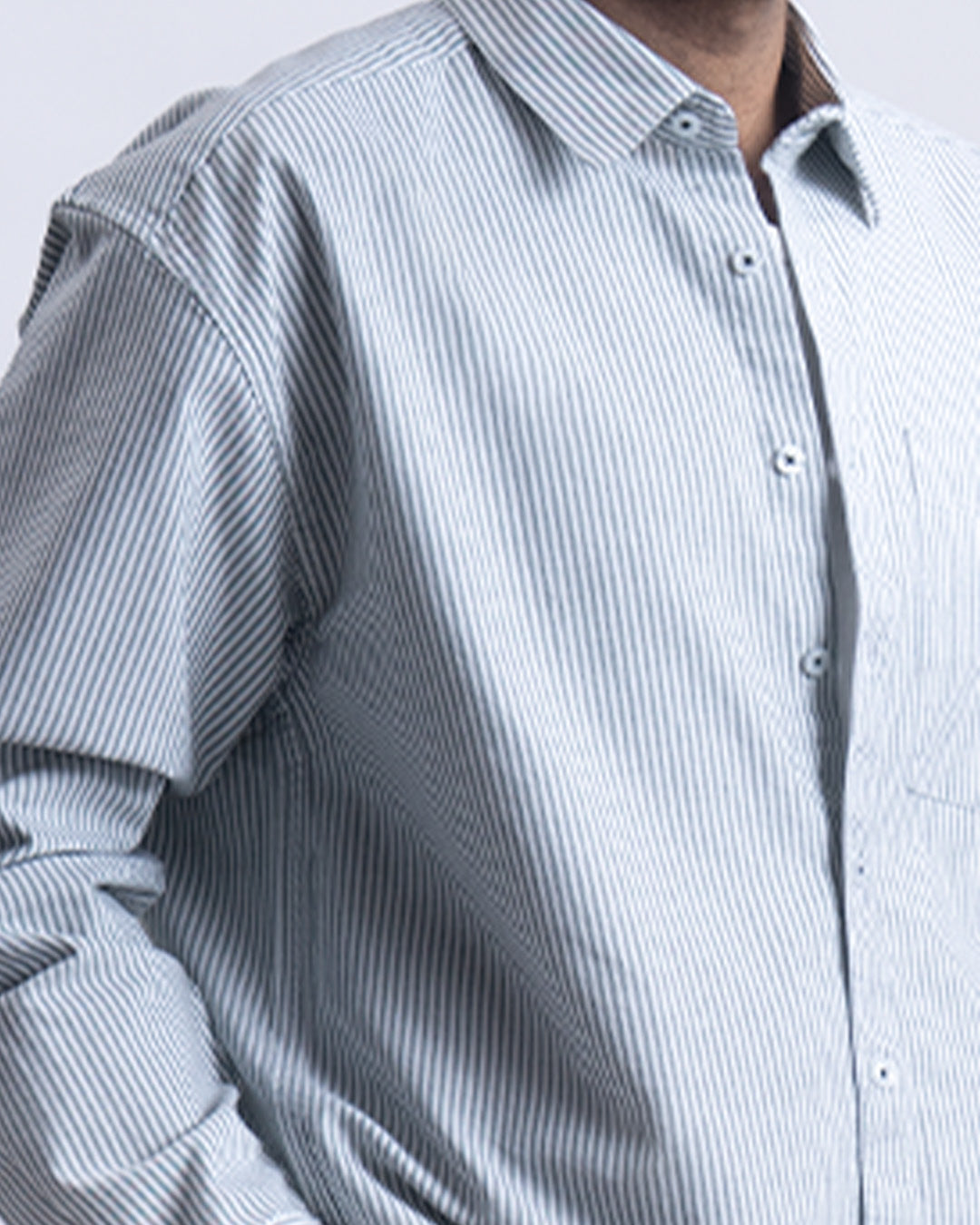 Striped Cropped Relaxed Shirt In DarkGreen