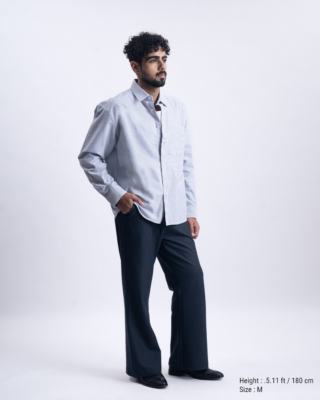 Striped Cropped Relaxed Shirt In Navy