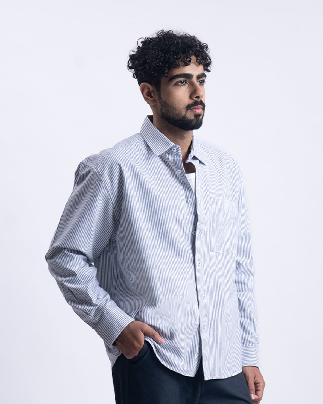 Striped Cropped Relaxed Shirt In Navy