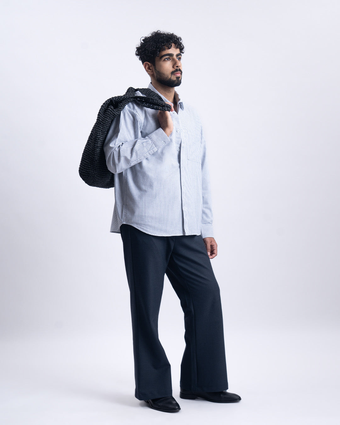 Striped Cropped Relaxed Shirt In Navy