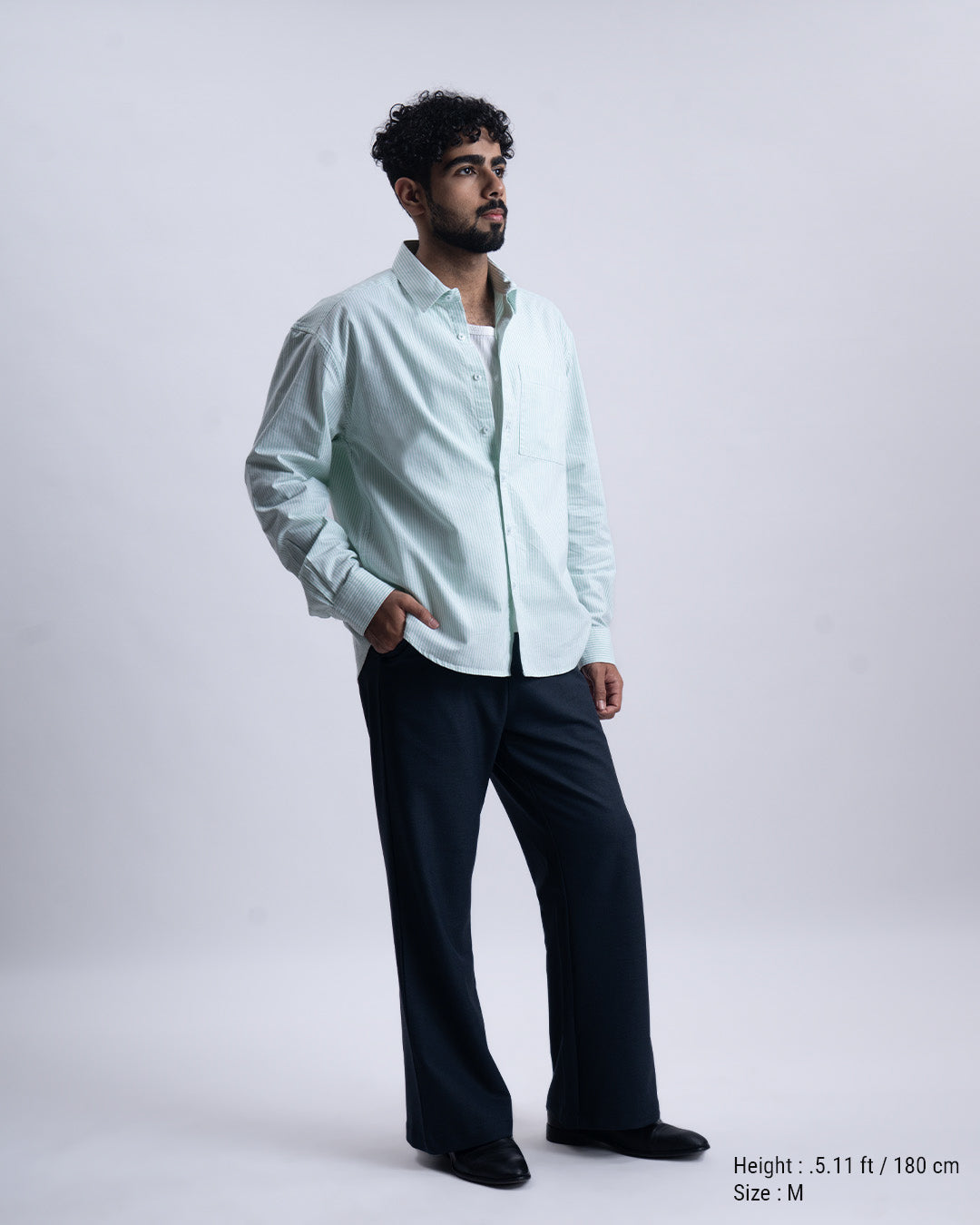 Striped Cropped Relaxed Shirt In Green