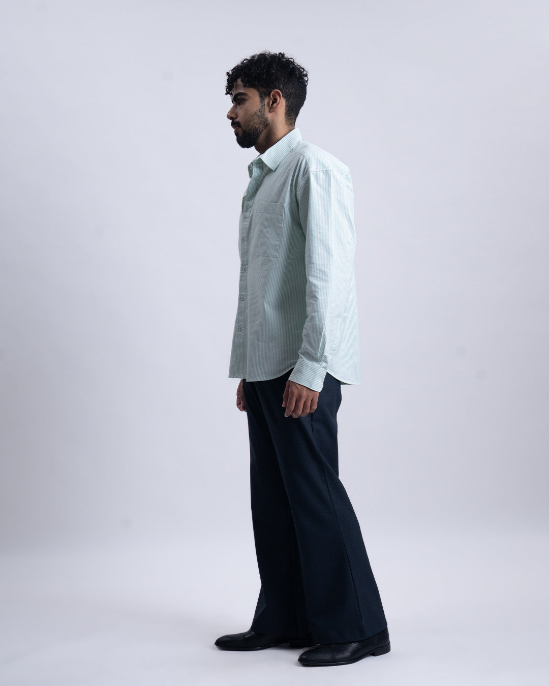 Striped Cropped Relaxed Shirt In Green