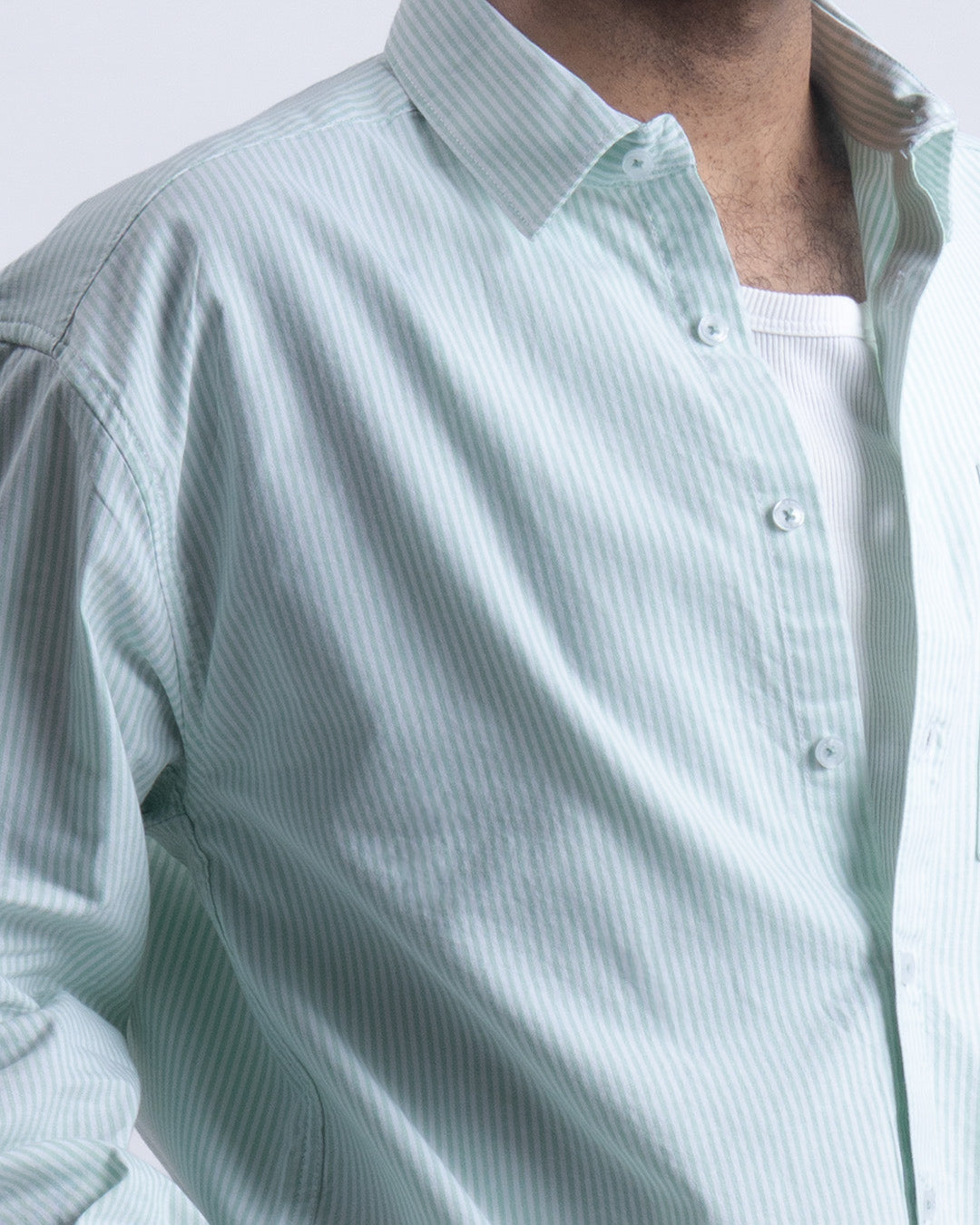 Striped Cropped Relaxed Shirt In Green