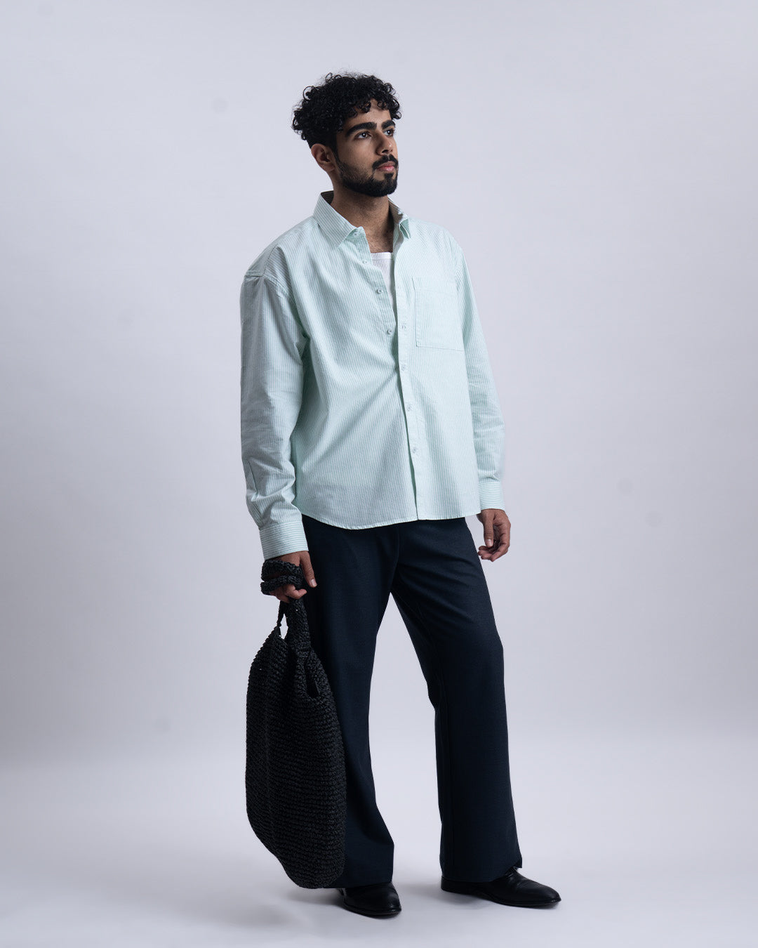 Striped Cropped Relaxed Shirt In Green