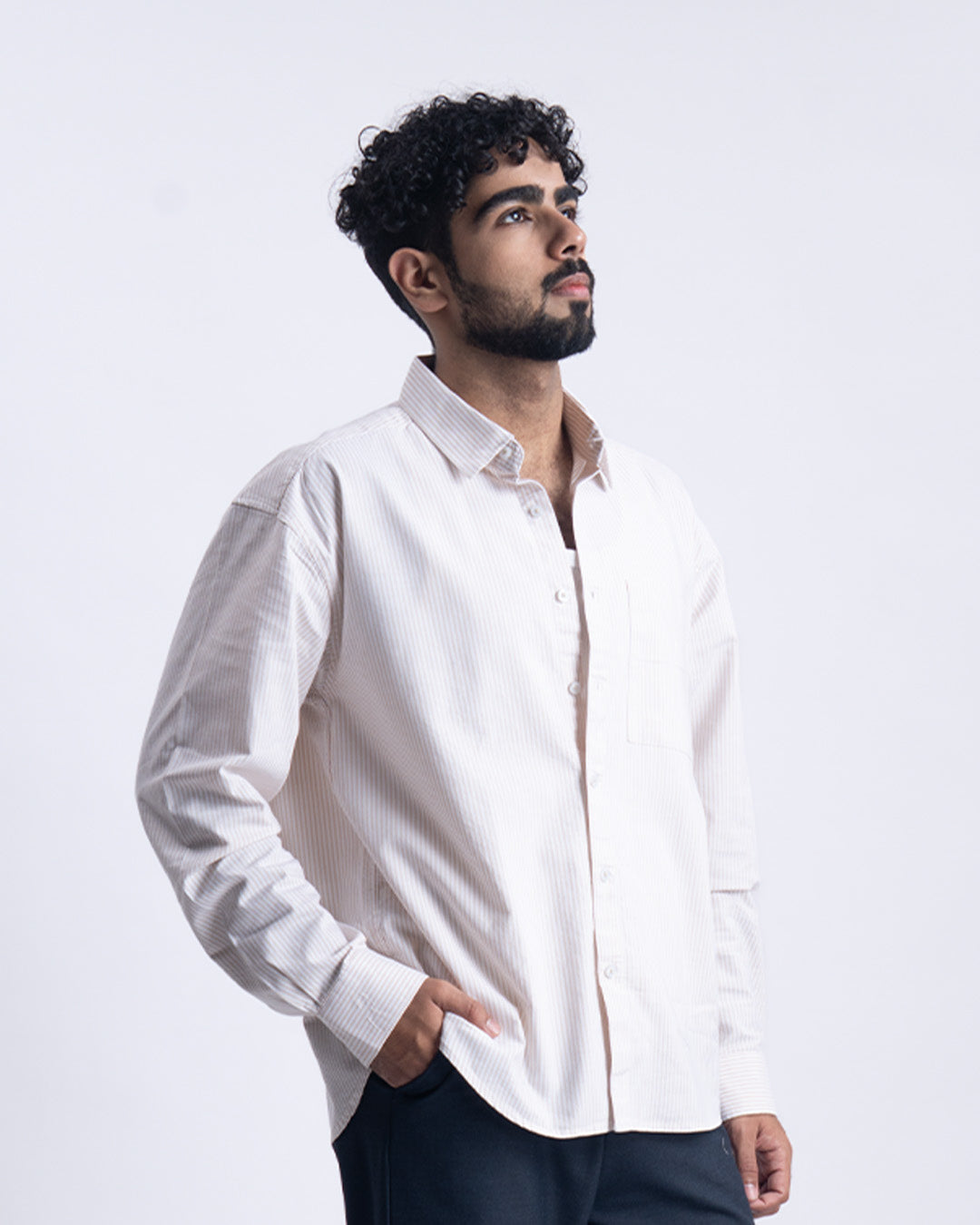 Striped Cropped Relaxed Shirt In Beige