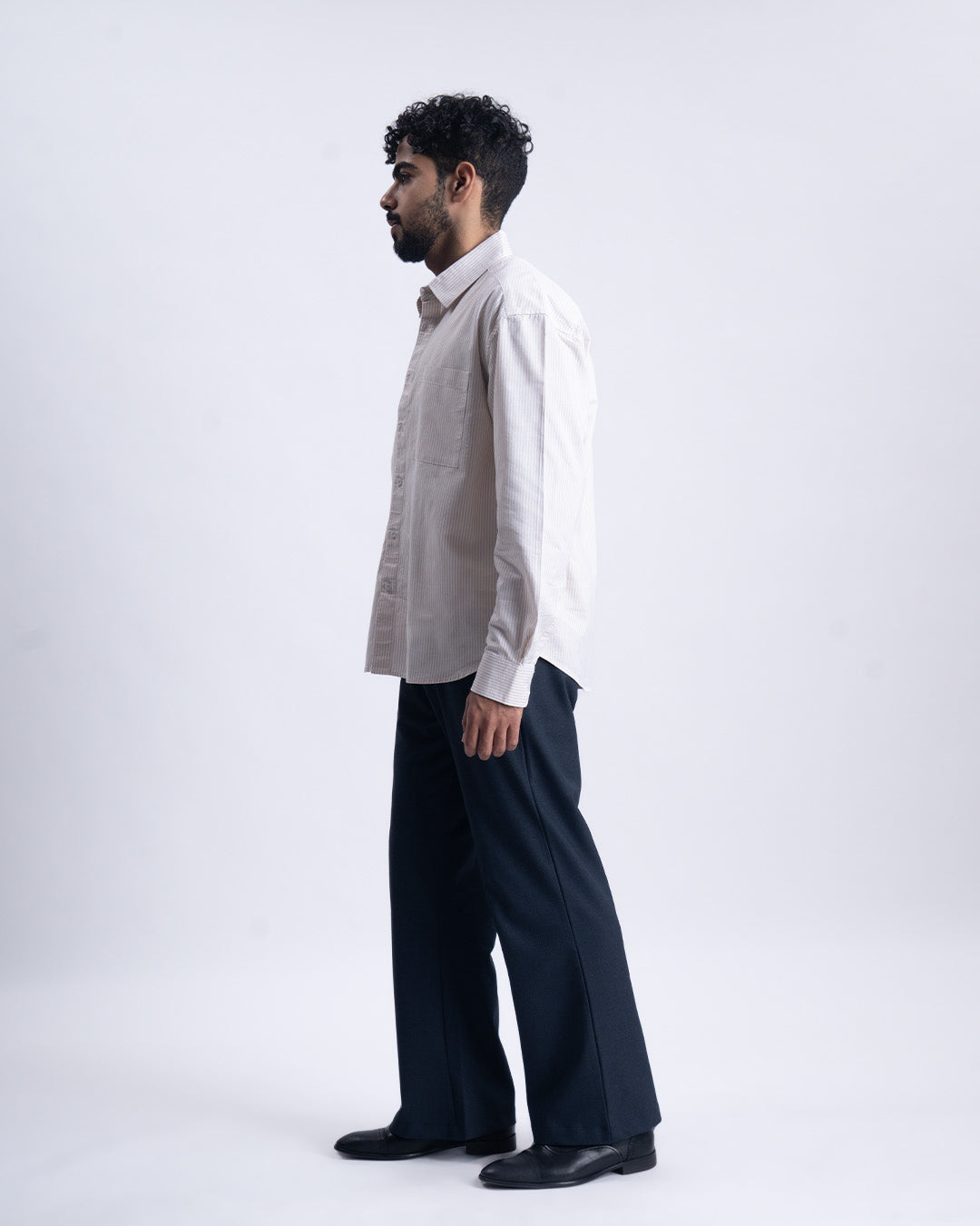 Striped Cropped Relaxed Shirt In Beige