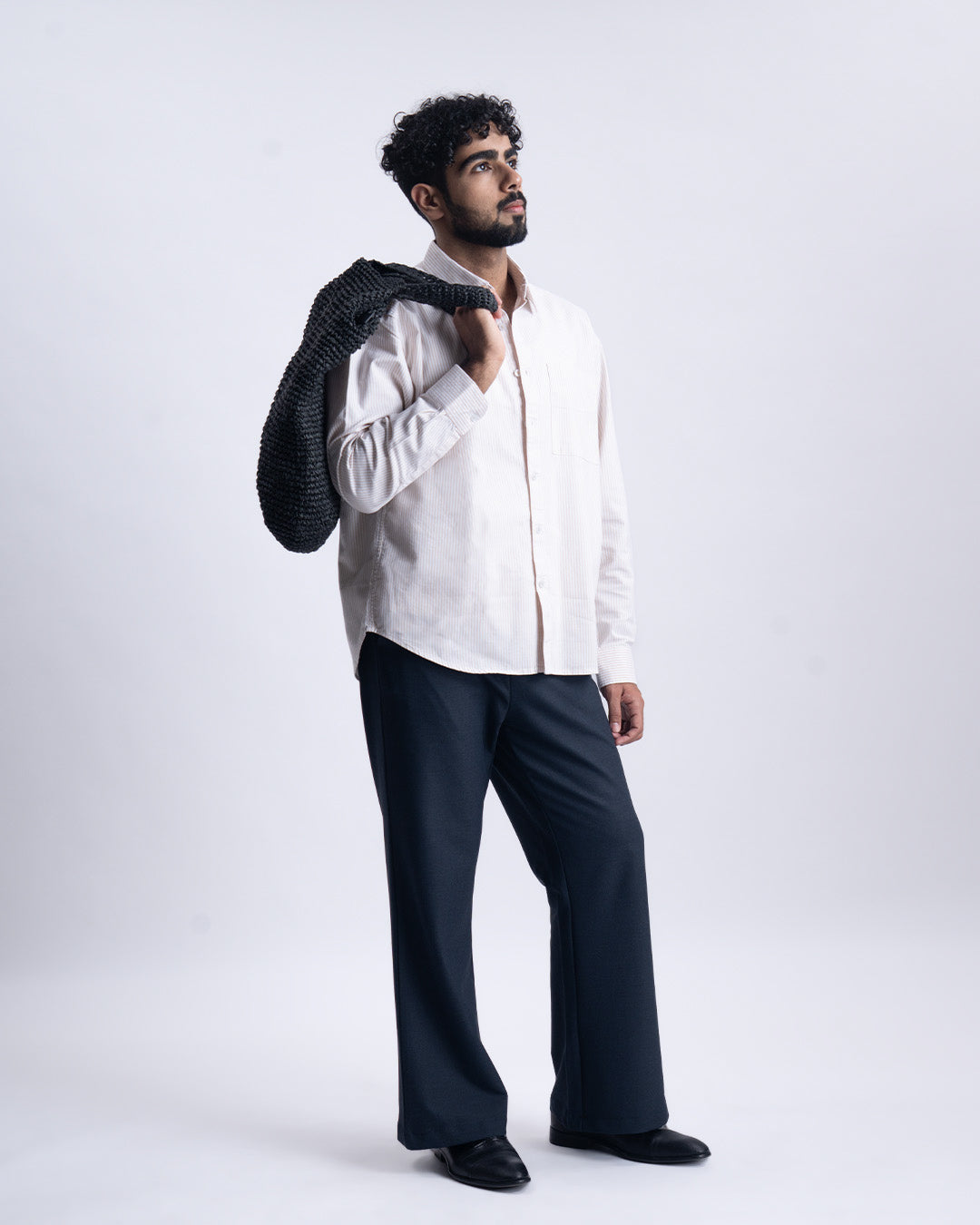 Striped Cropped Relaxed Shirt In Beige