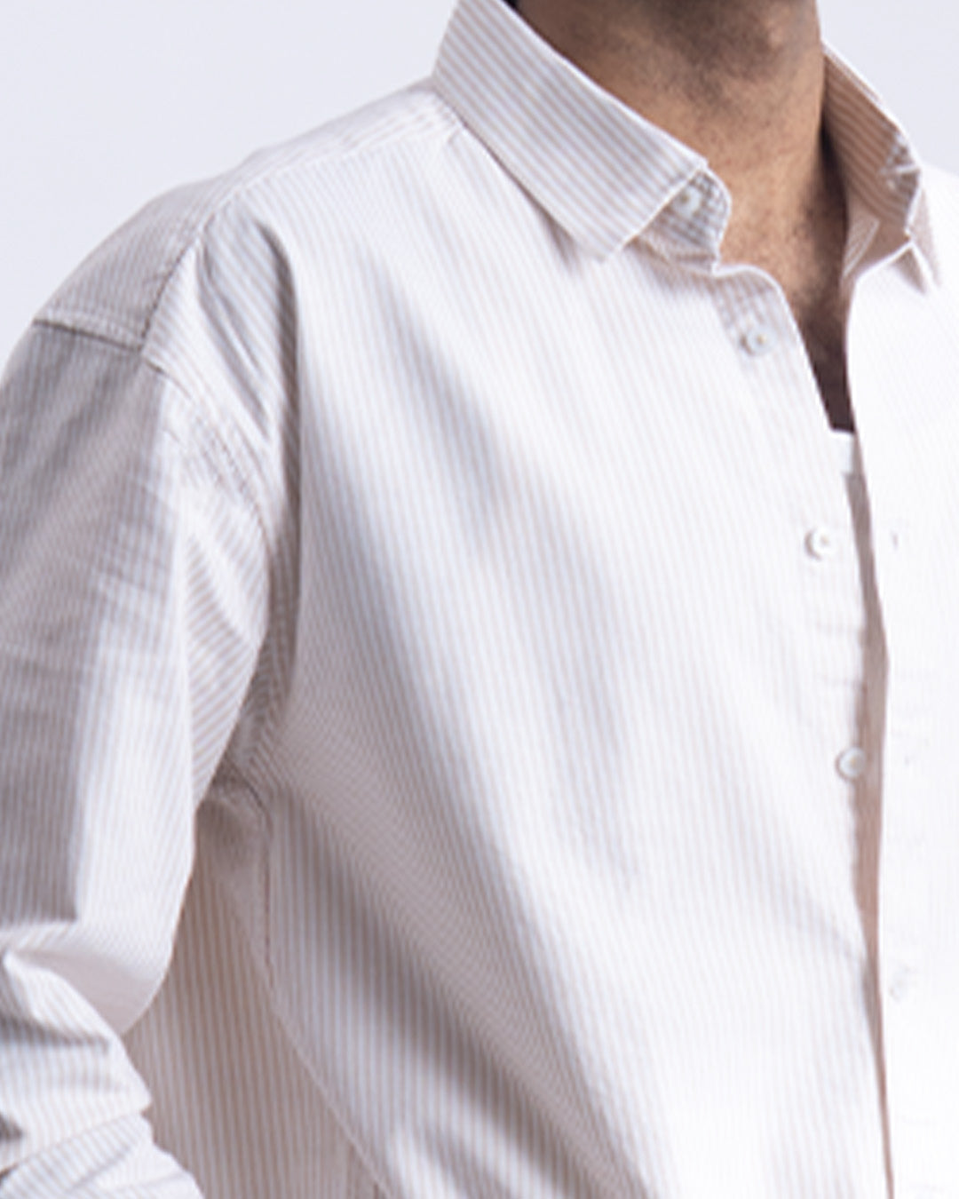 Striped Cropped Relaxed Shirt In Beige