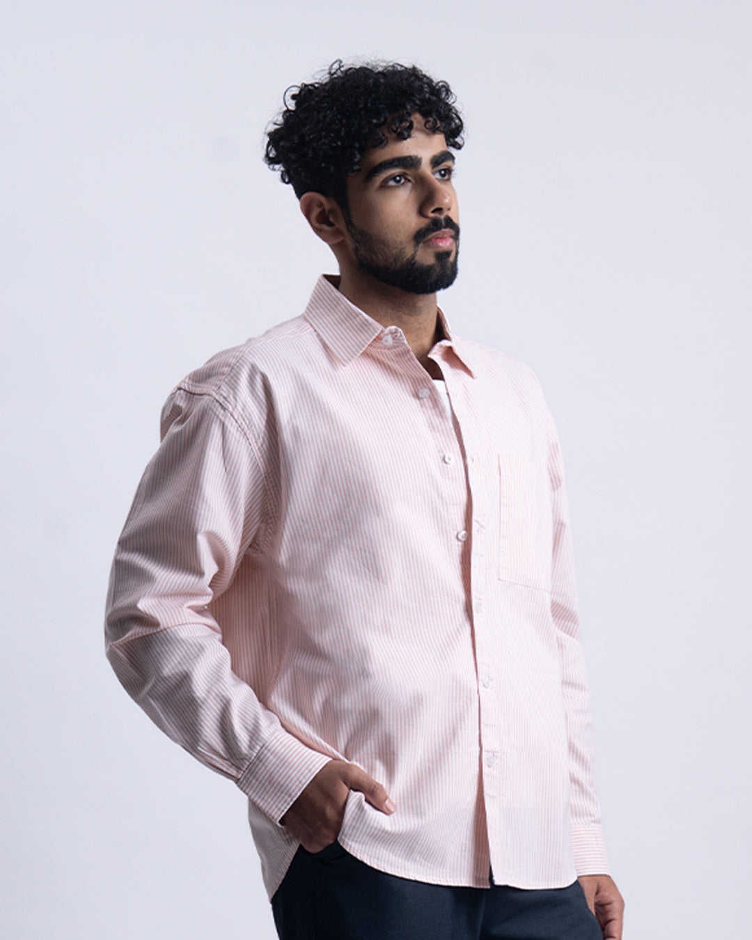 Striped Cropped Relaxed Shirt In Orange