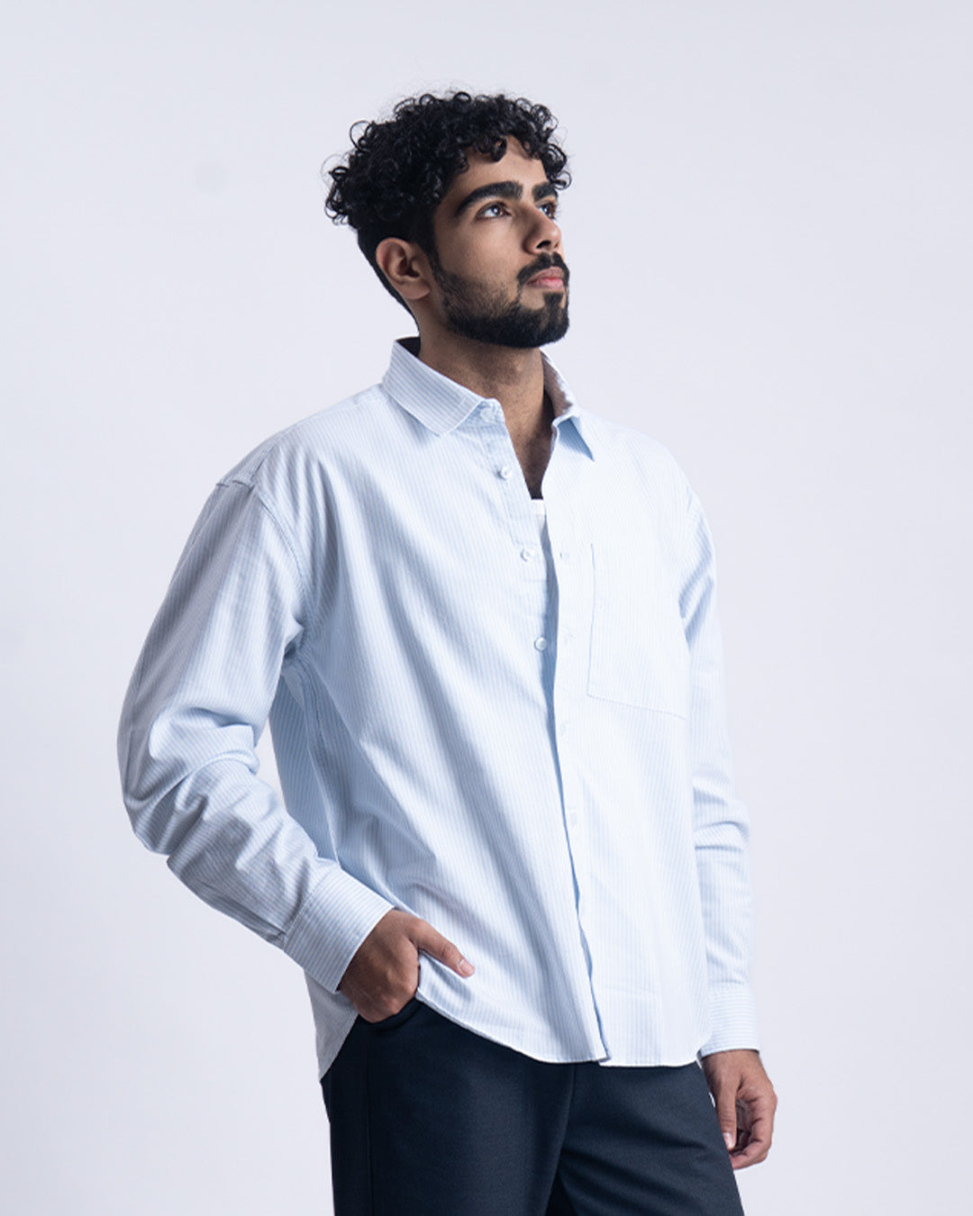 Striped Cropped Relaxed Shirt In Skyblue