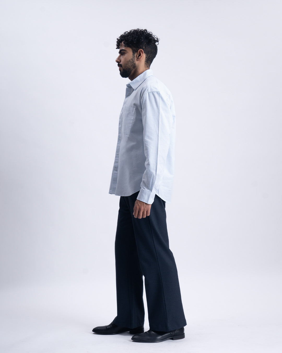 Striped Cropped Relaxed Shirt In Skyblue