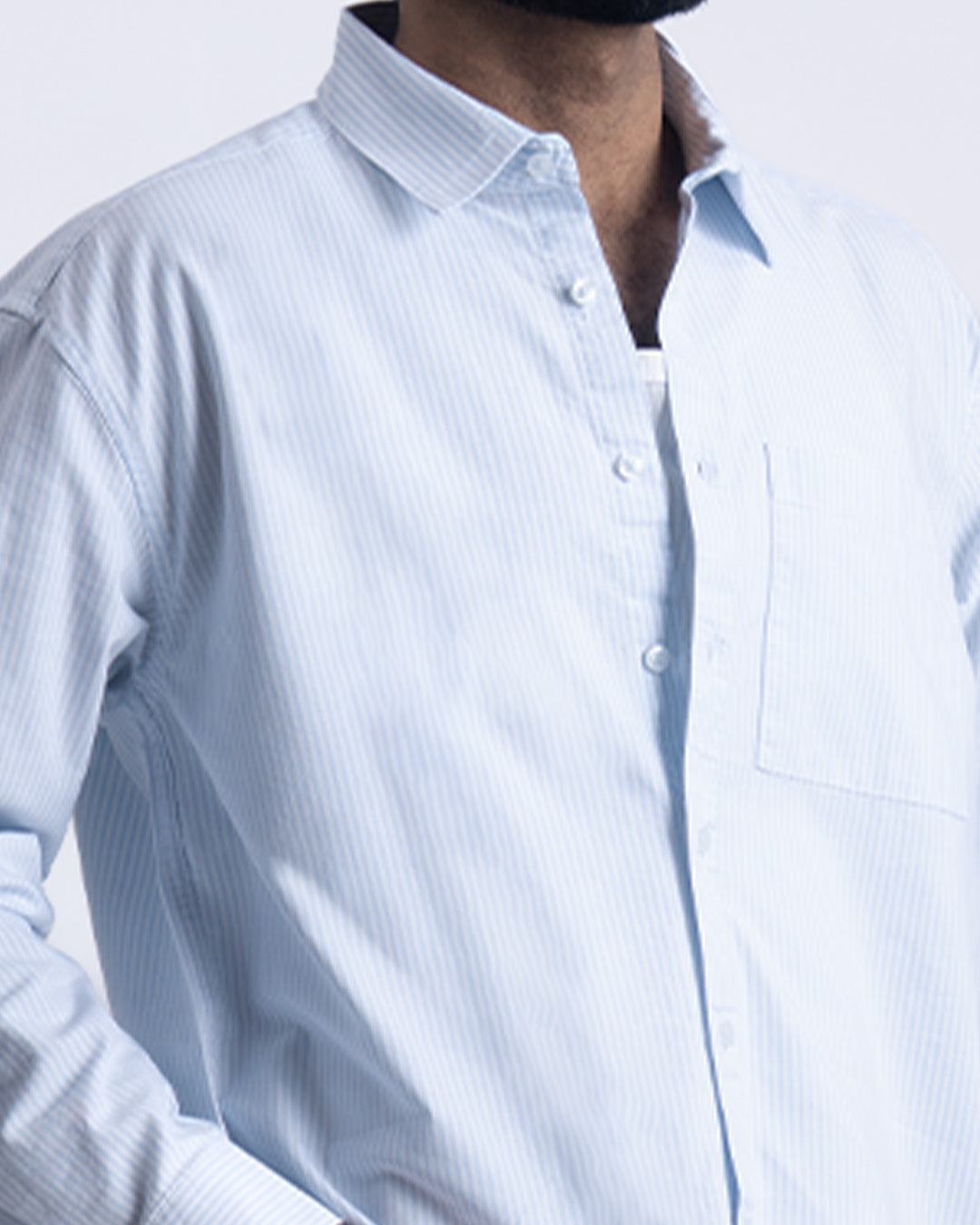 Striped Cropped Relaxed Shirt In Skyblue