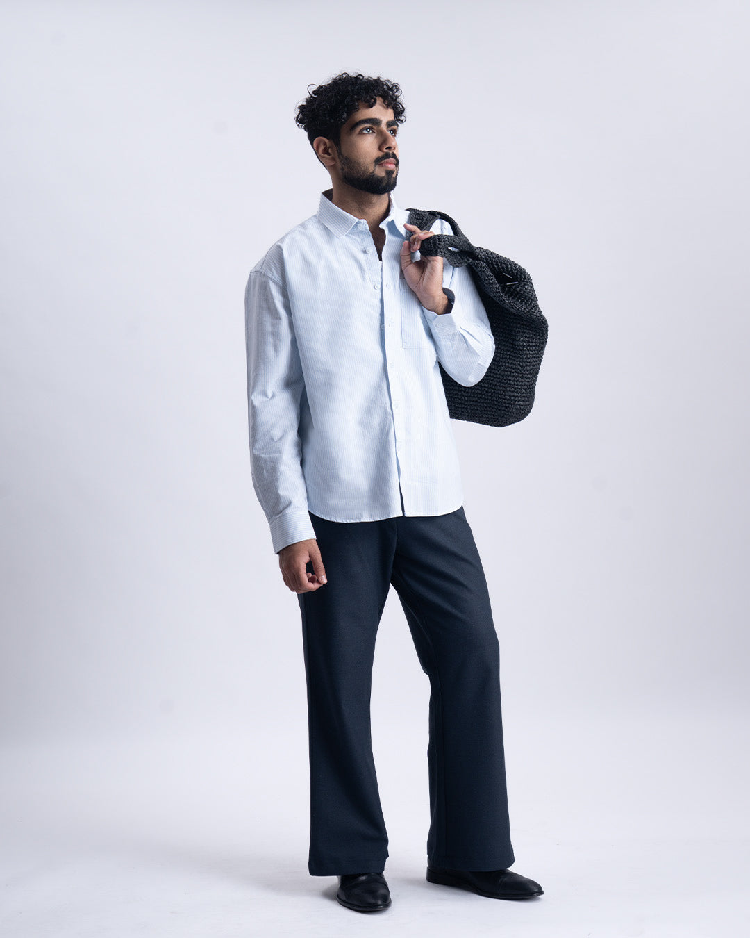 Striped Cropped Relaxed Shirt In Skyblue