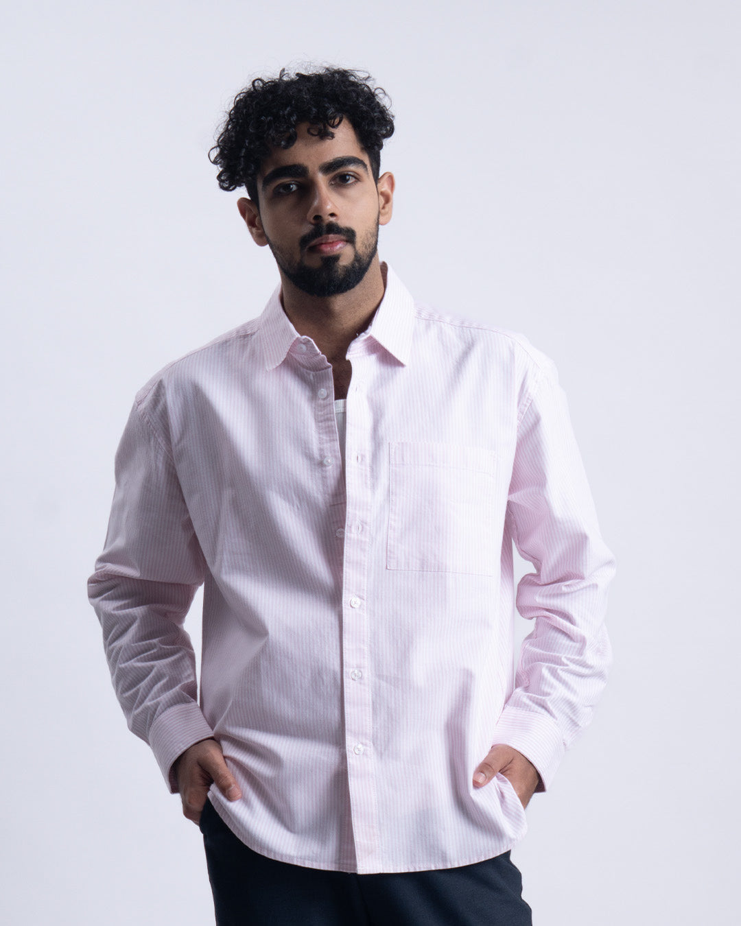 Striped Cropped Relaxed Shirt In Pink