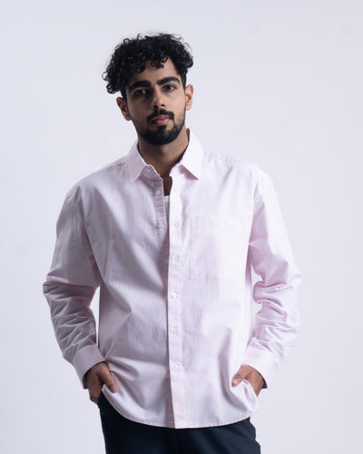 Striped Cropped Relaxed Shirt In Pink