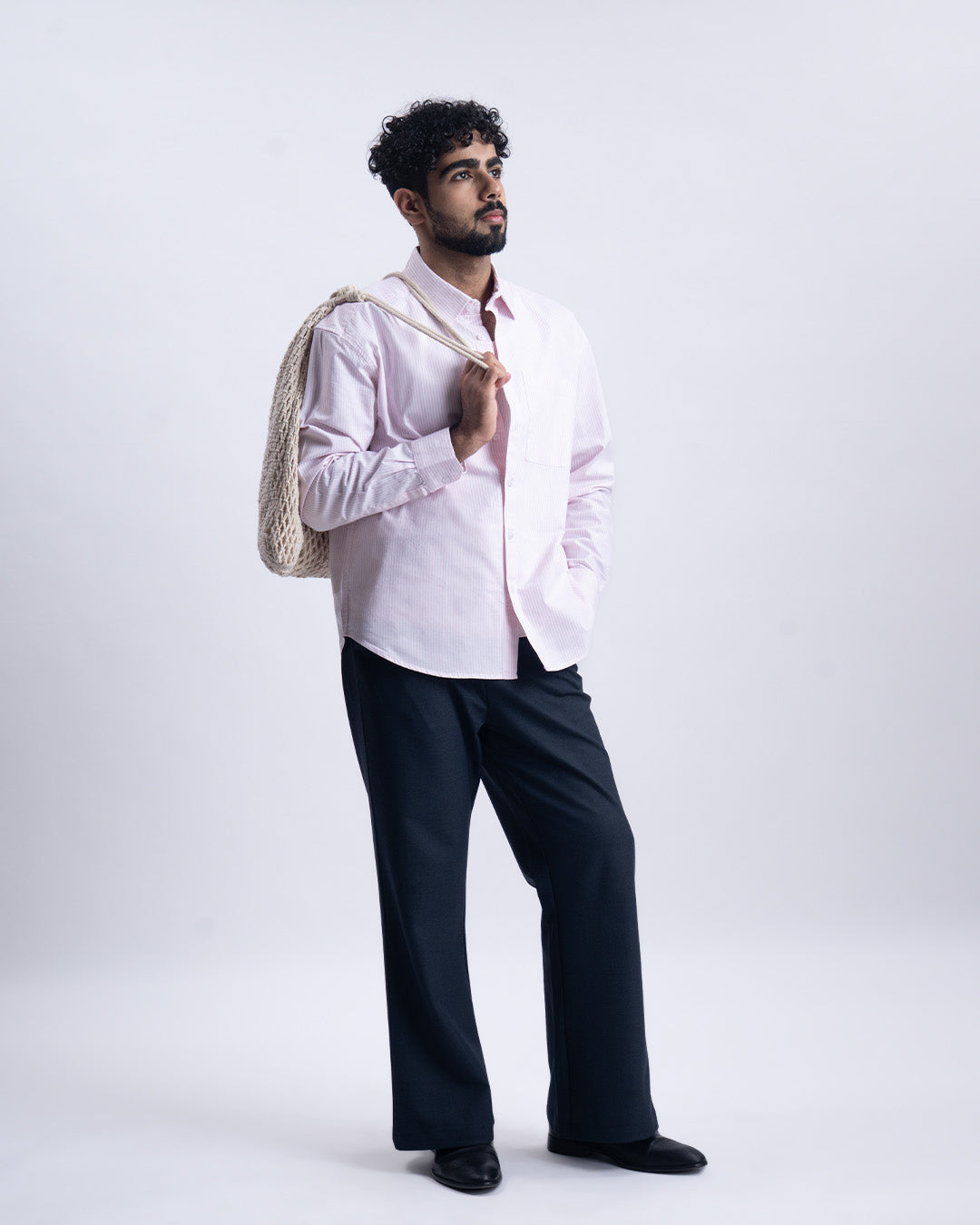 Striped Cropped Relaxed Shirt In Pink