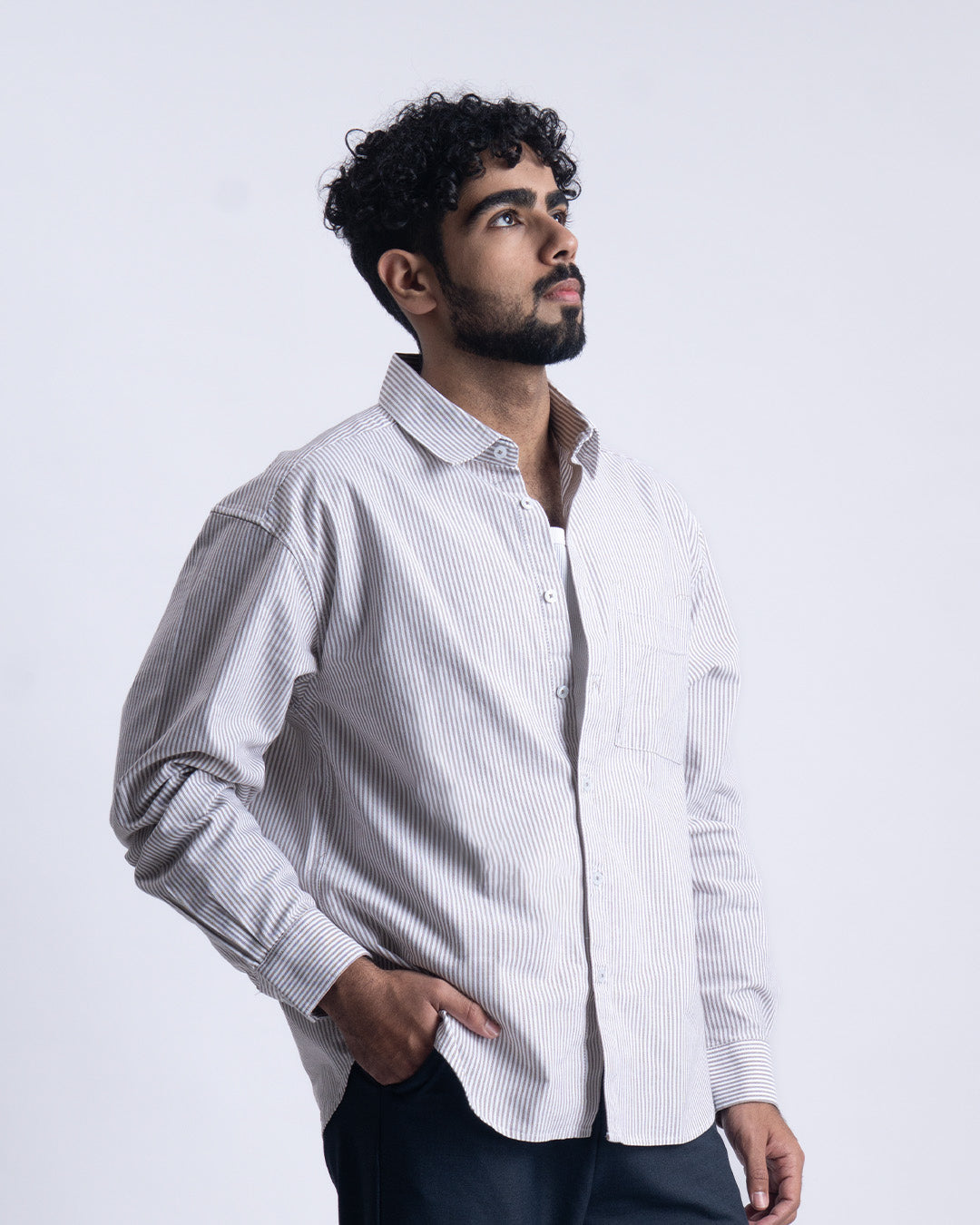 Striped Cropped Relaxed Shirt In Brown