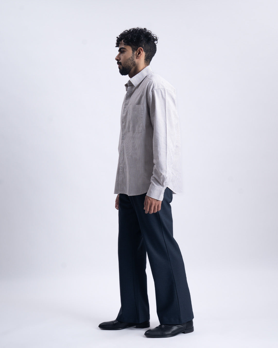 Striped Cropped Relaxed Shirt In Brown