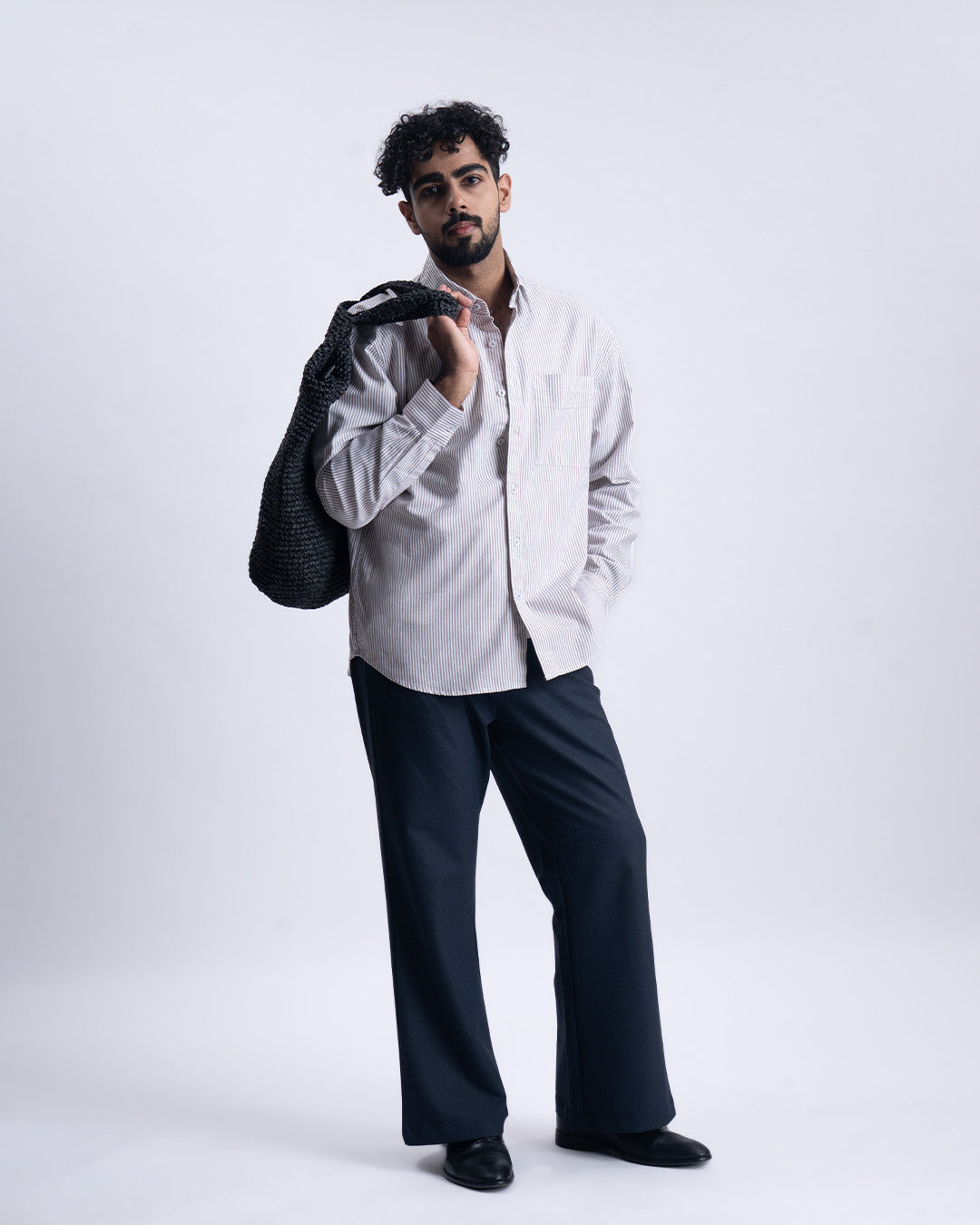 Striped Cropped Relaxed Shirt In Brown