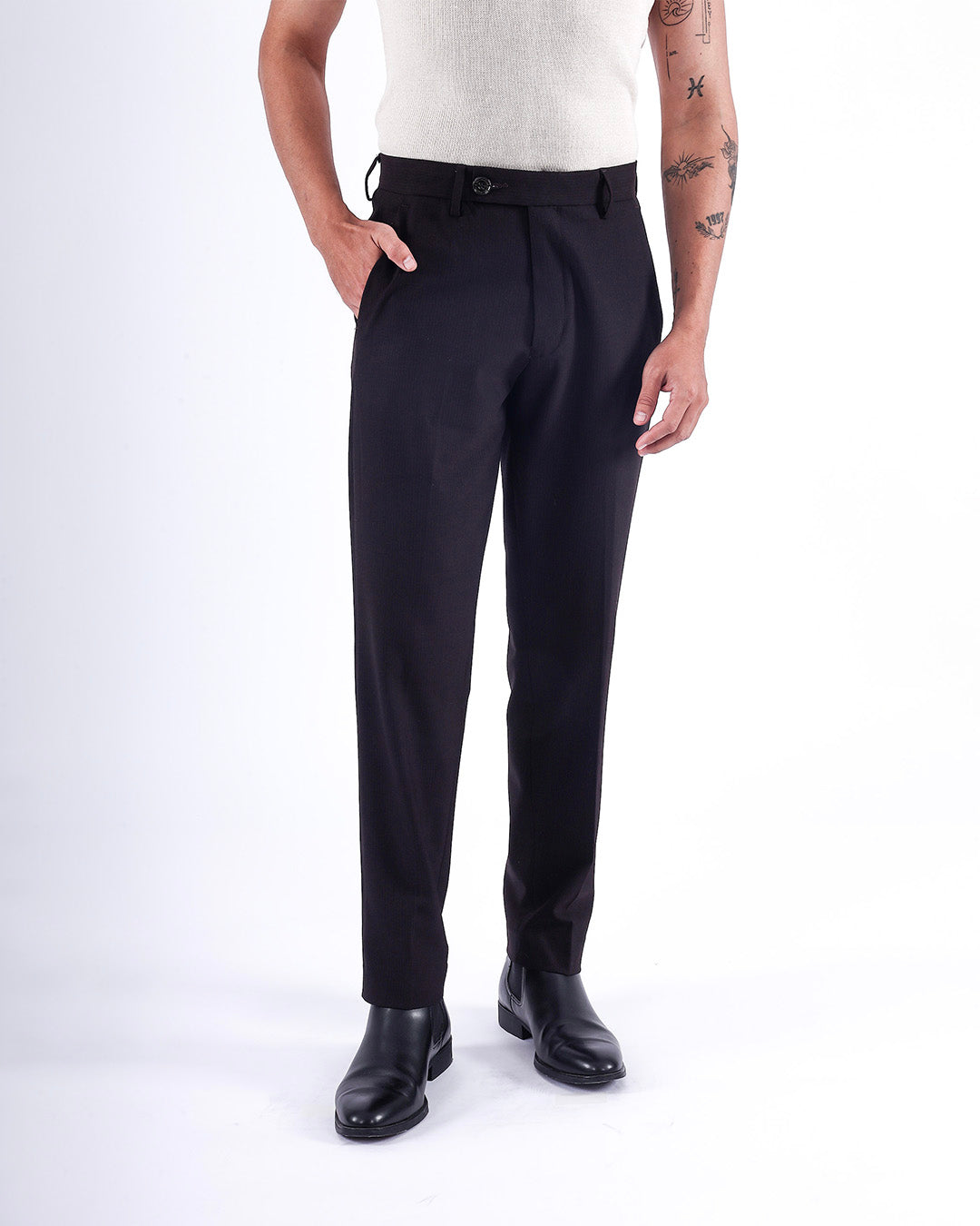 Easy Iron Striped Formal Pants In Wine