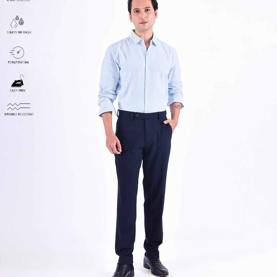 Easy Iron Striped Formal Pants In Navy