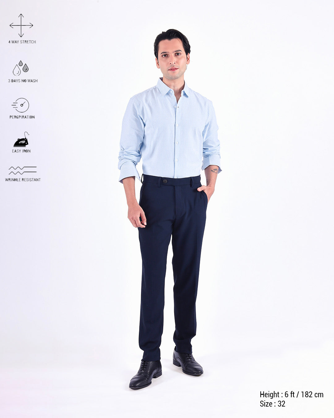 Easy Iron Striped Formal Pants In Navy
