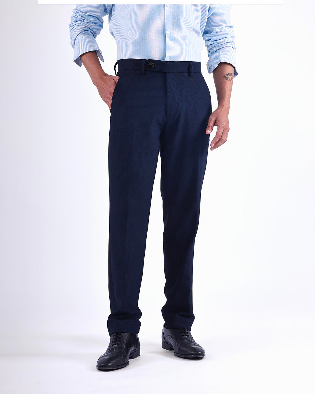 Easy Iron Striped Formal Pants In Navy