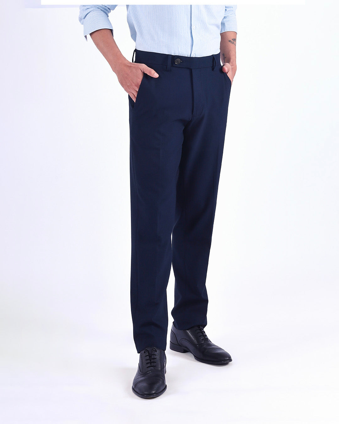 Easy Iron Striped Formal Pants In Navy