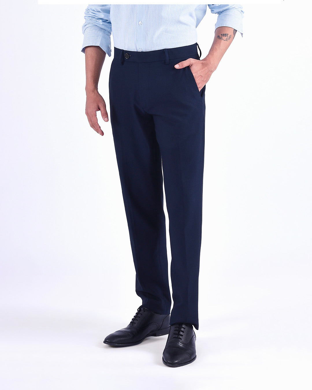 Easy Iron Striped Formal Pants In Navy