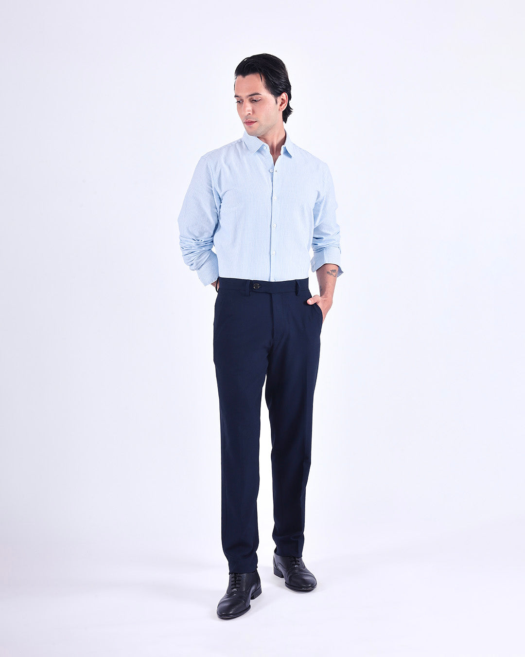 Easy Iron Striped Formal Pants In Navy