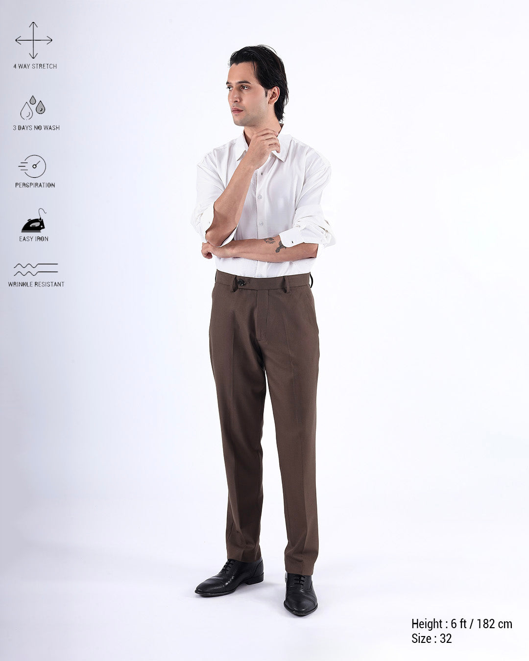 Easy Iron Striped Formal Pants In Brown