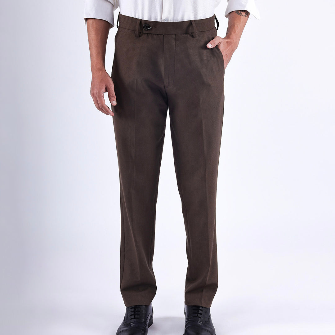 Easy Iron Striped Formal Pants In Brown