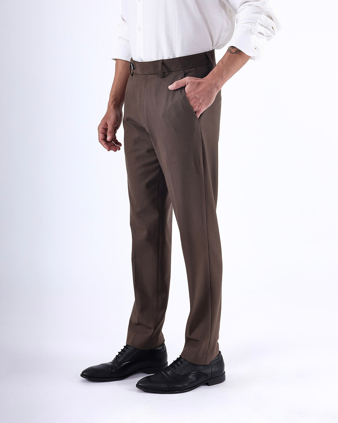 Easy Iron Striped Formal Pants In Brown