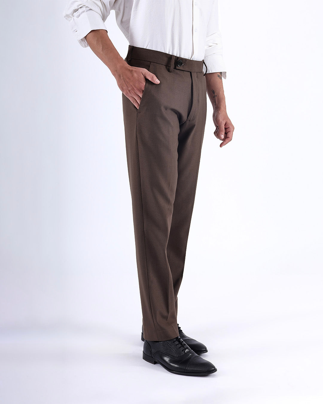 Easy Iron Striped Formal Pants In Brown