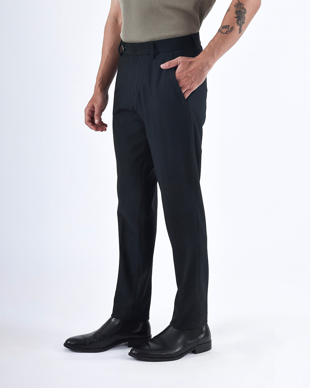 Easy Iron Striped Formal Pants In Green