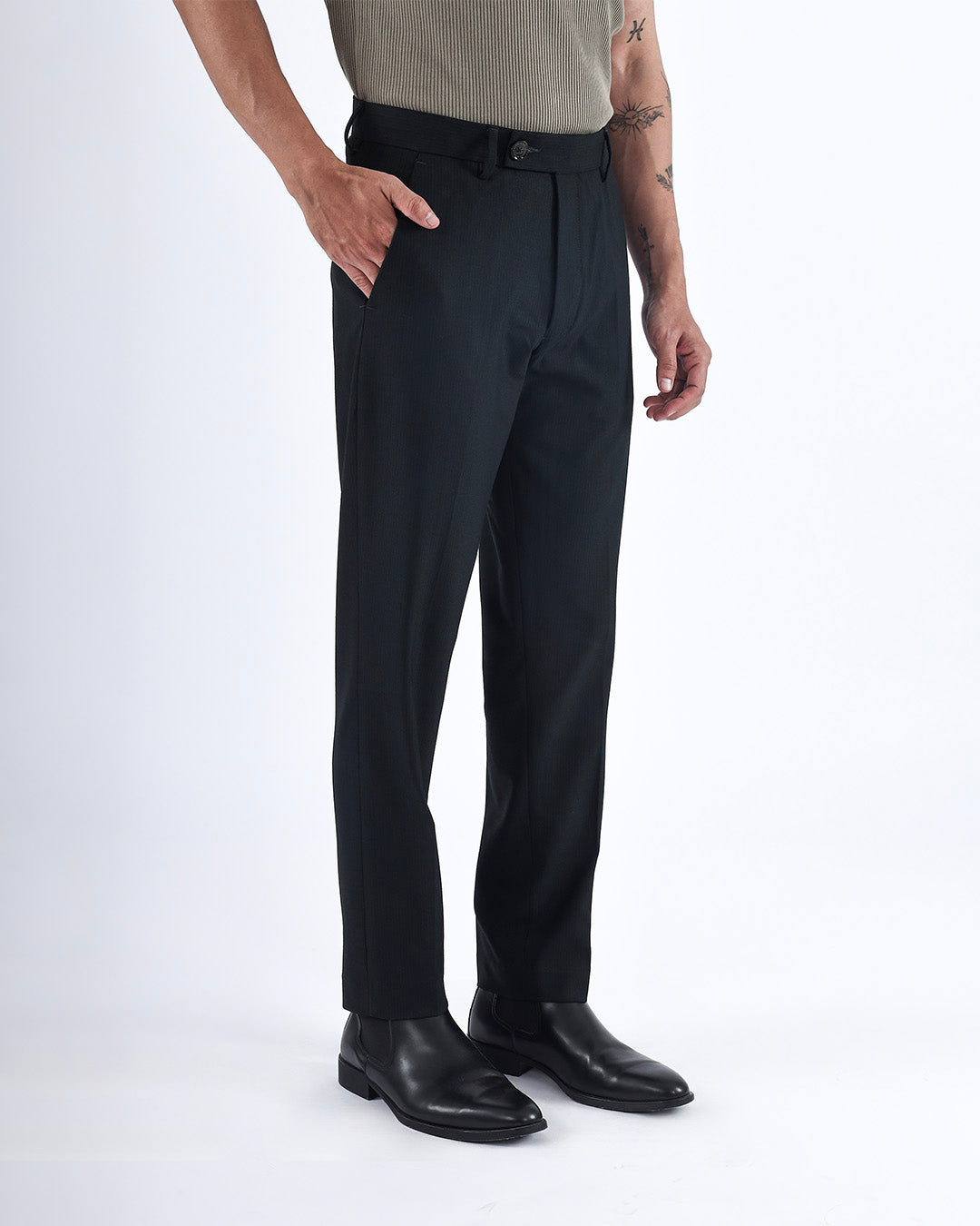 Easy Iron Striped Formal Pants In Green