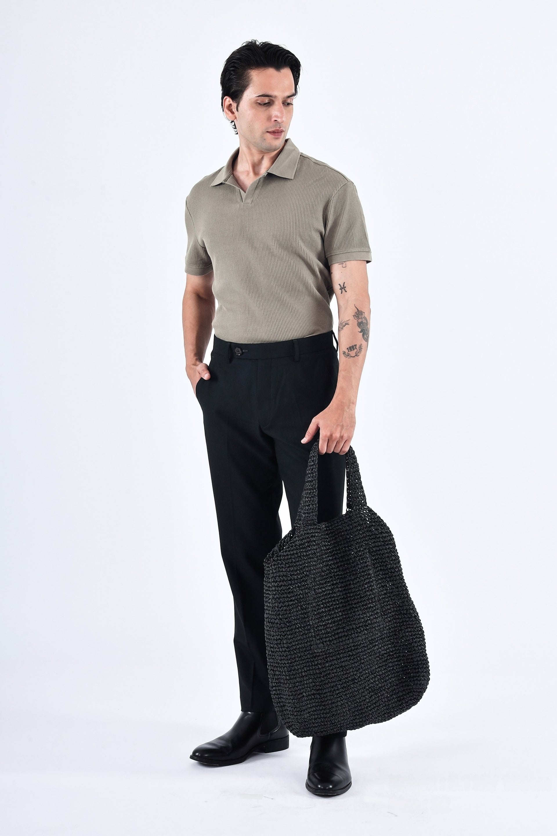 EASY IRON STRIPED FORMAL PANTS IN GREEN