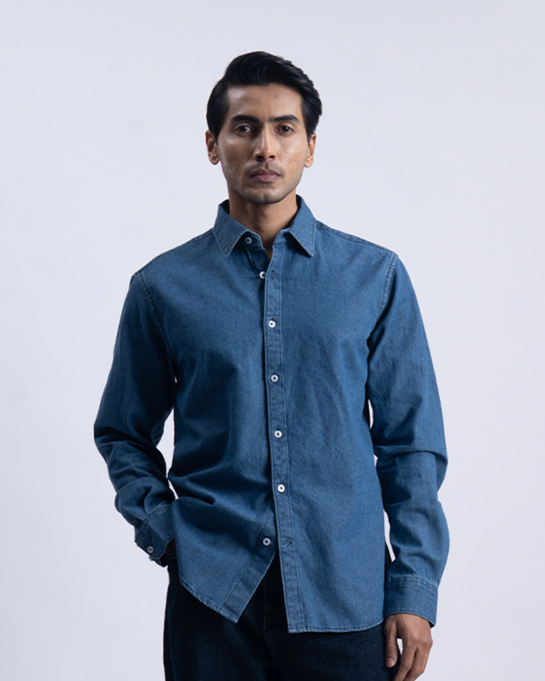 Classic Denim Tailored Shirt In Blue