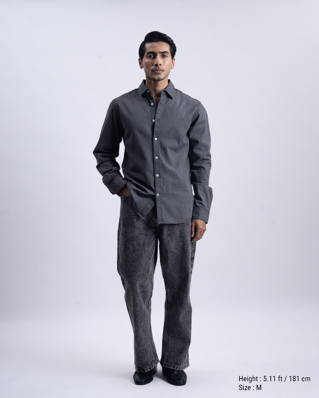 Classic Denim Tailored Shirt In Grey