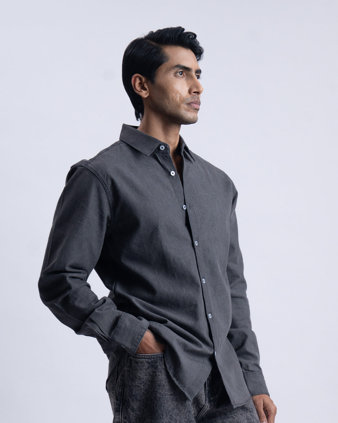 Classic Denim Tailored Shirt In Grey