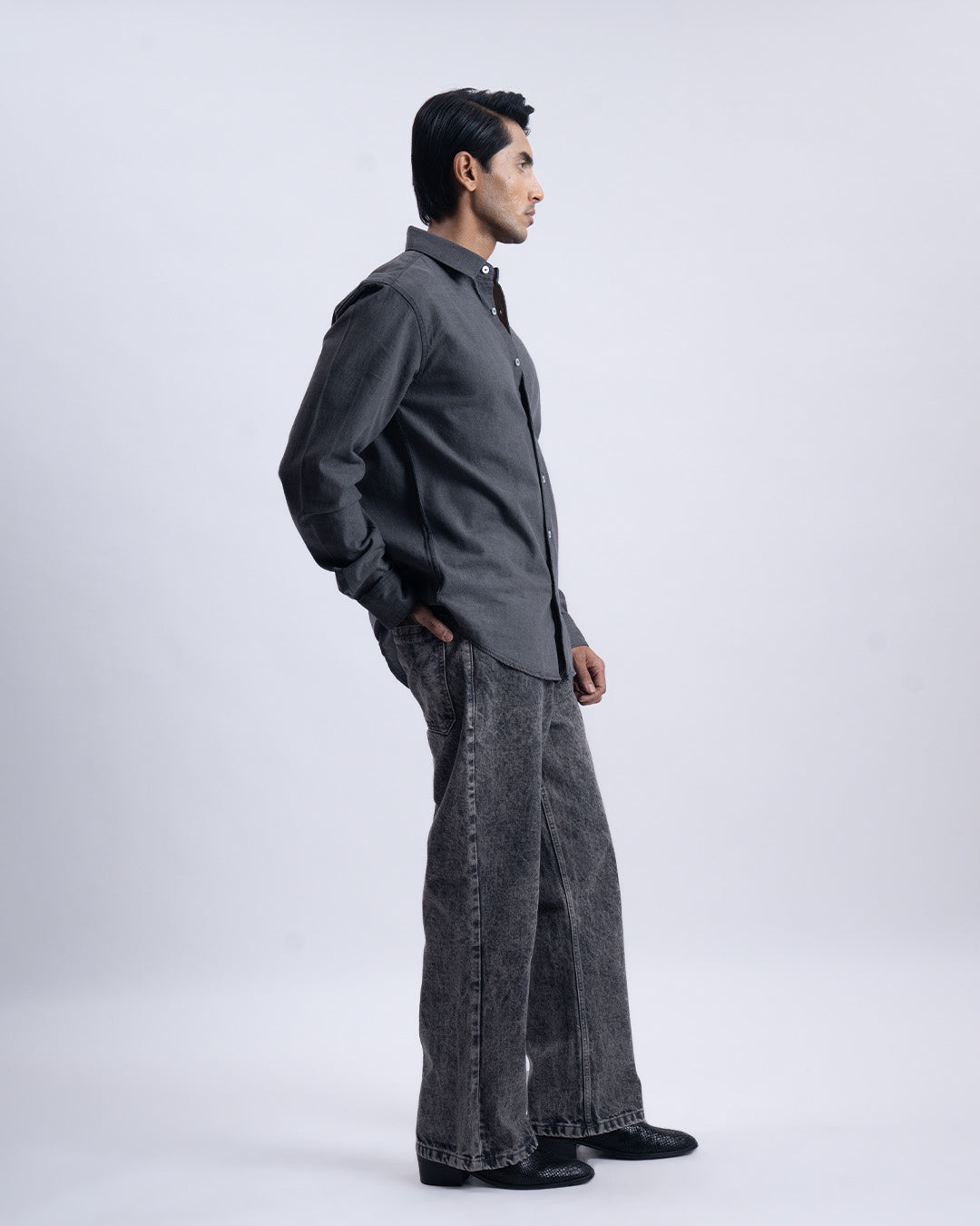 Classic Denim Tailored Shirt In Grey