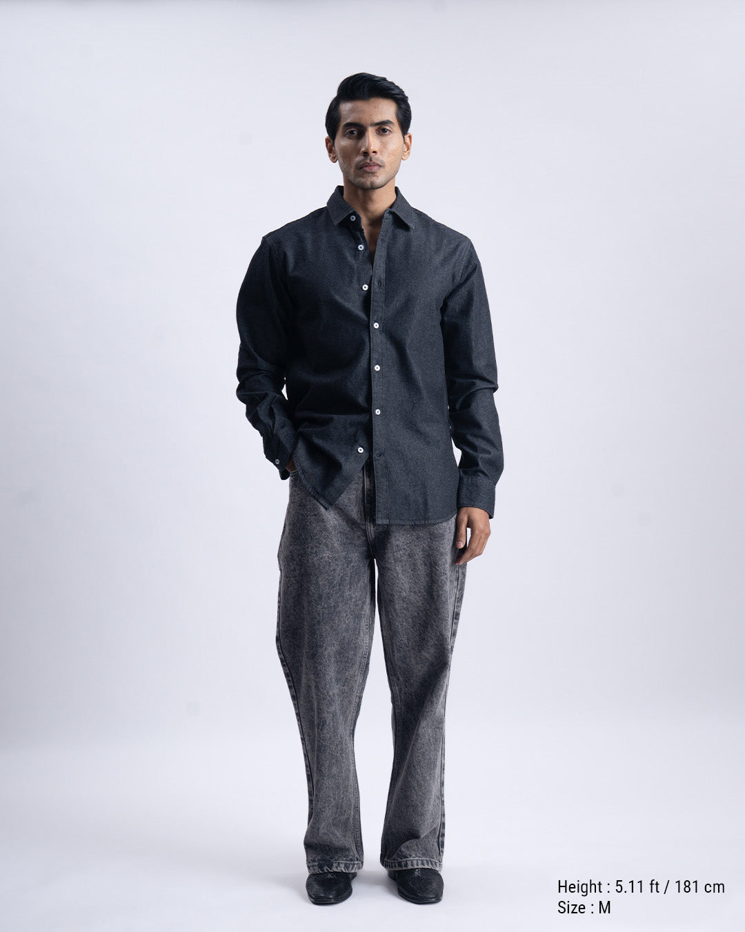 Classic Denim Tailored Shirt In Dark Grey