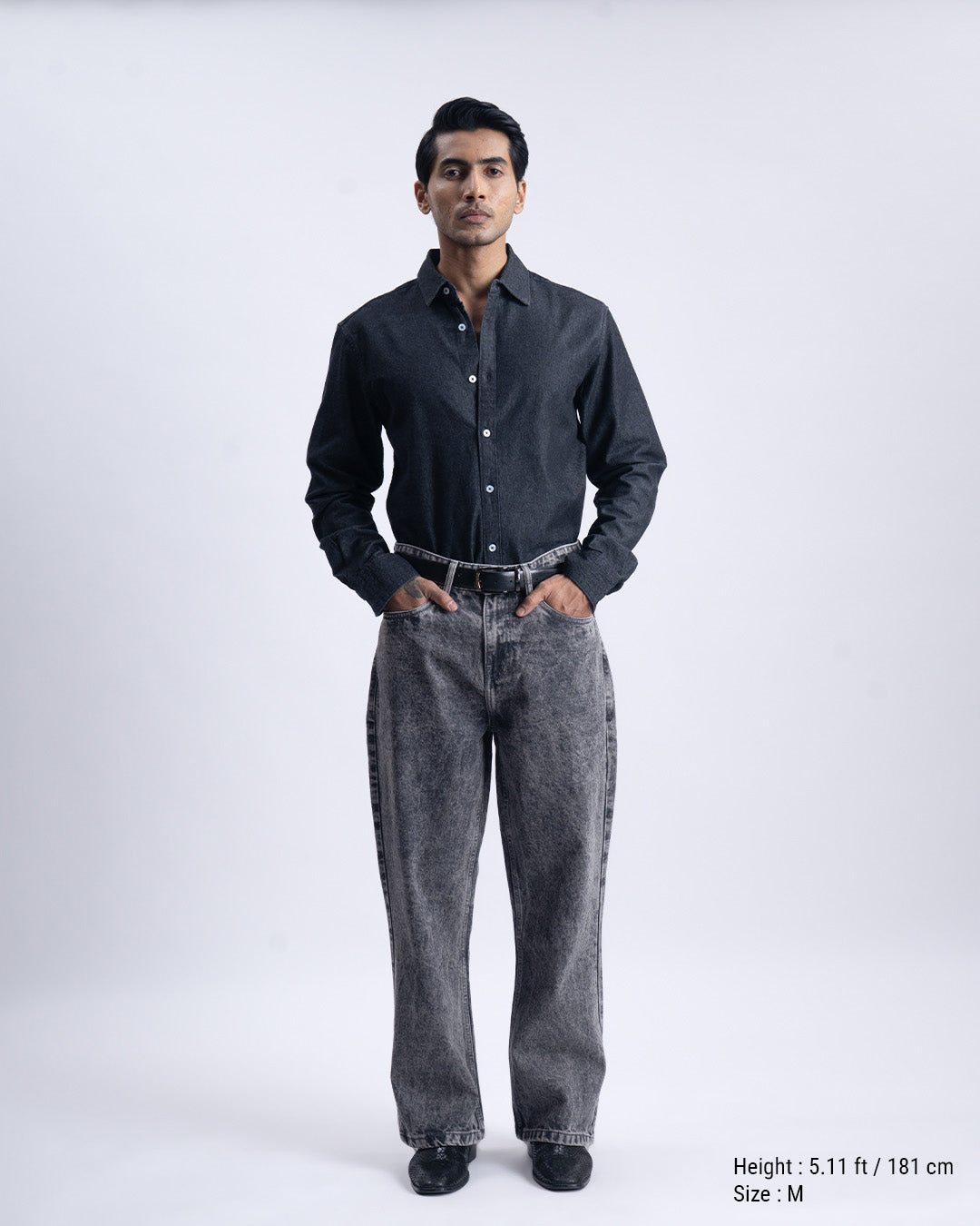 Classic Denim Tailored Shirt In Dark Grey