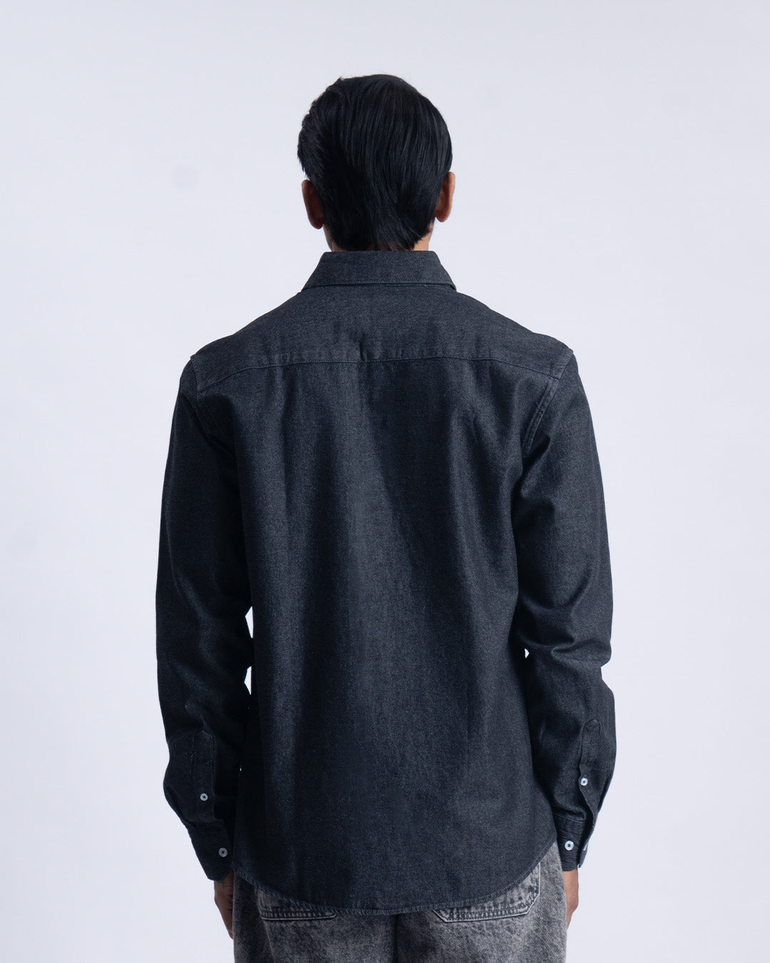 Classic Denim Tailored Shirt In Dark Grey