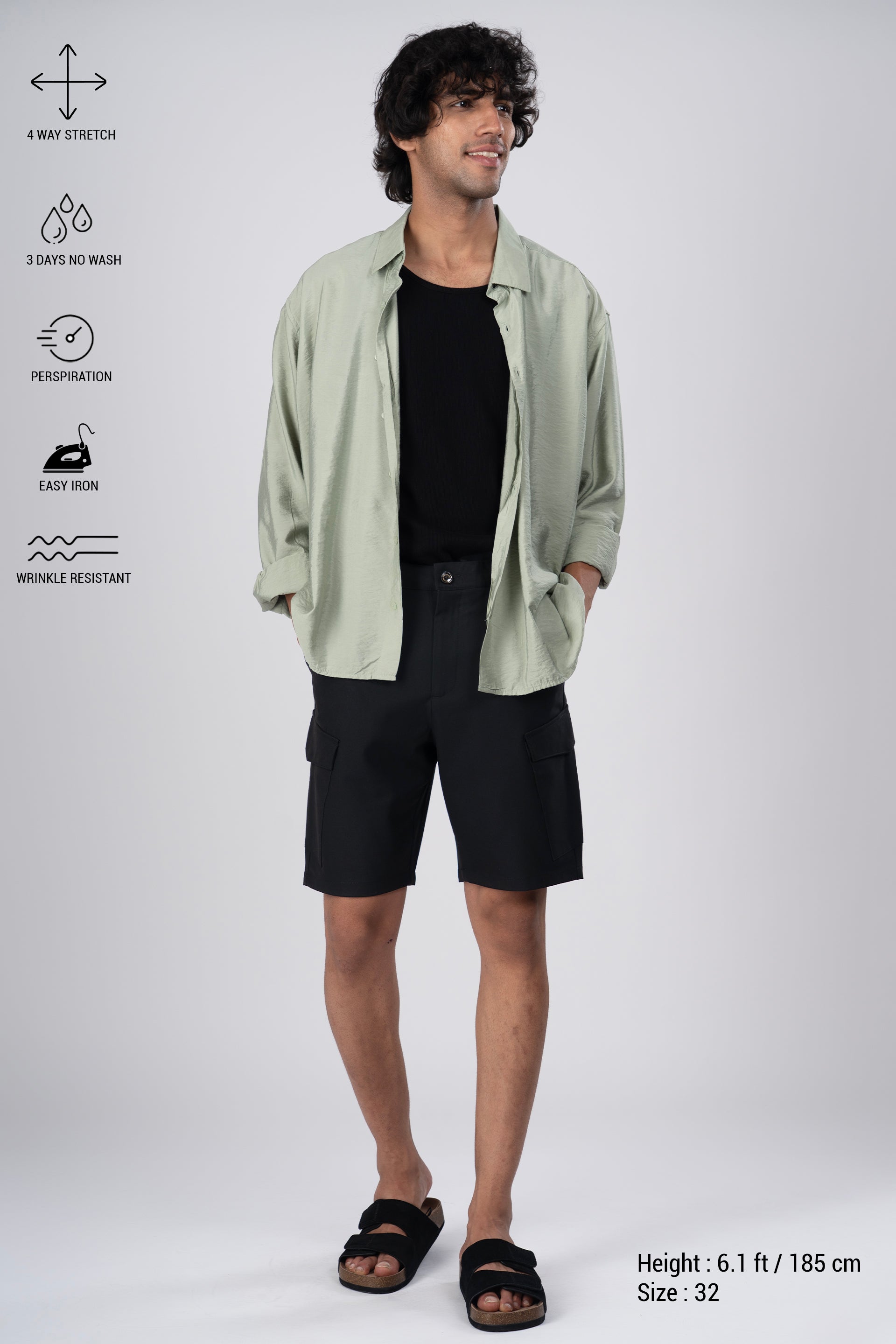 Easy Iron Cargo Shorts In Black