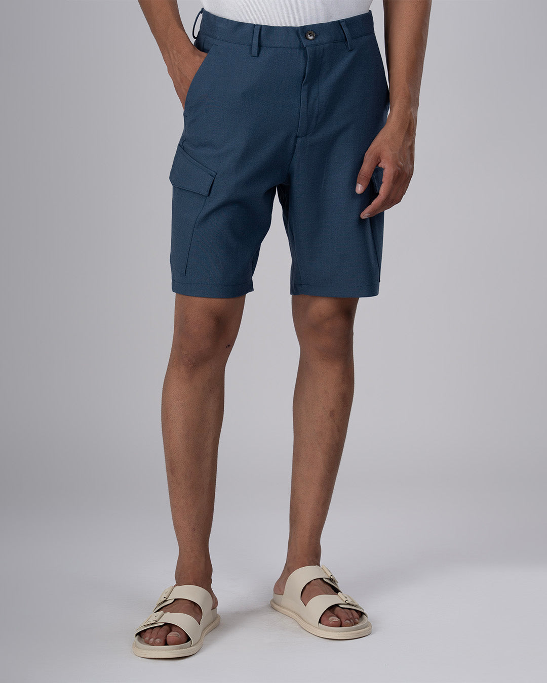 Easy Iron Cargo Shorts In Blue